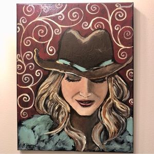LAST CALL COWGIRL ACRYLIC PAINTING WALL ART VINTAGE